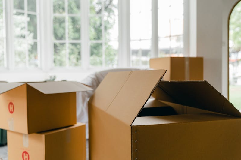 Household furniture and personal belongings organized and packed for international shipping